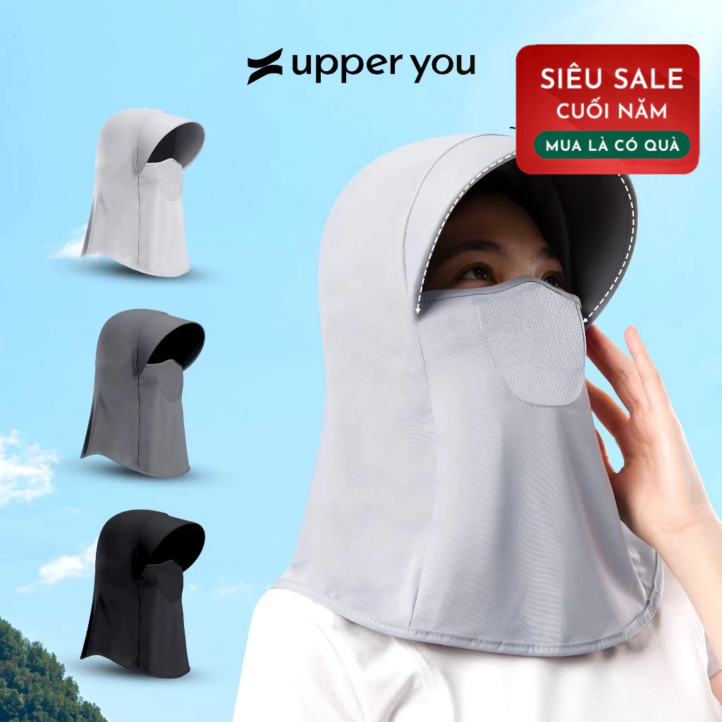 Mũ Trùm Đầu Chống Nắng Nữ Kèm Khẩu Trang Thoáng Khí UPPER YOU Mịn Mát Mỏng Nhẹ - FM04