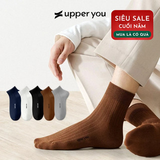  Tất Vớ Nam Sọc Gân Cao Cấp Cổ Trung Cotton Úc UPPER YOU Signature Không Đường May Mềm Mại Êm Ái Thoáng Khí- SNM3002 