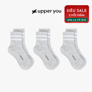   Combo 3  Tất Vớ Nam Nữ Cổ Trung Xám Sọc UPPER YOU Cotton Tự Nhiên Êm Ái Dày Dặn - MIX GÂN XÁM 