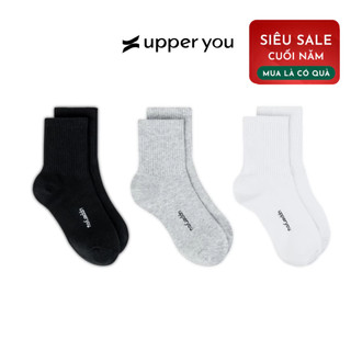   Combo 3  Tất Vớ Nam Nữ Gân Trơn Cổ Trung  UPPER YOU Trắng Đen Xám Có Sọc Cotton Tự Nhiên Êm Ái Dày Dặn - MIX XÁM 1# 