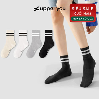  Tất Vớ Nam Nữ Cổ Trung UPPER YOU Cotton Tự Nhiên Thiết Kế Sọc Gân Kẻ Sọc Êm Ái Dày Dặn Thoáng Khí Khử Mùi - BSF3004 