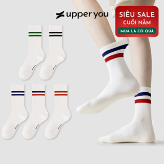   Combo 3 Đôi  Tất Vớ Nam Nữ Sọc Phối Màu Cổ Cao UPPER YOU Cotton Tự Nhiên Mềm Mại Thoáng Khí Khử Mùi - BSF4001 BSF3004 