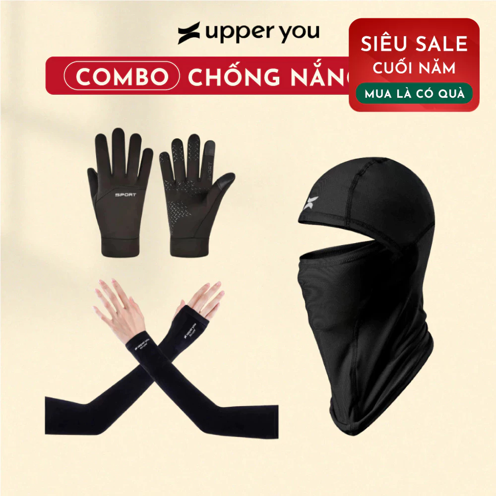 Combo Chống Nắng Nam UPPER YOU Khăn Trùm Fullface, Mũ Lưỡi Trai, Găng Tay Chống Nắng, Bao Tay Lái Xe