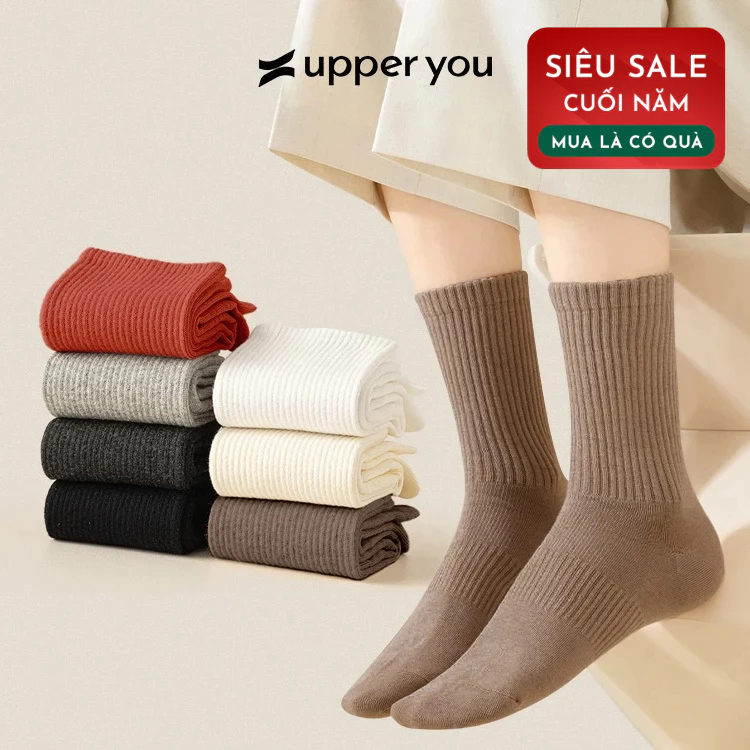   COMBO 7 MÀU MỚI  Tất Vớ Nữ Cổ Cao Trơn UPPERYOU Êm Ái Dày Dặn Thoáng Khí - VSF4001 VSF3001 