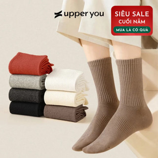   COMBO 7 MÀU MỚI  Tất Vớ Nữ Cổ Cao Trơn UPPERYOU Êm Ái Dày Dặn Thoáng Khí - VSF4001 VSF3001 