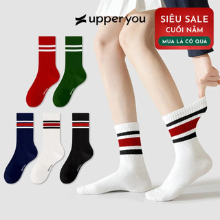  Tất Vớ Nam Nữ Noel Cổ Cao Kẻ Sọc UPPER YOU Cotton Tự Nhiên Thời Trang Dày Dặn Co Giãn - BSF4001 BSF4002 NEW 
