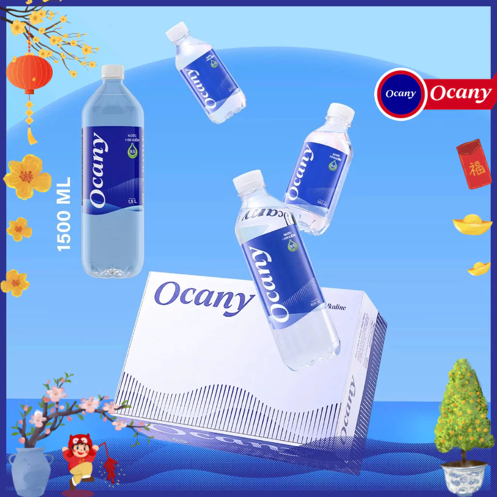 Thùng 12 Chai Nước Uống ION Kiềm Đóng Chai Ocany 1500ml - Hỗ trợ tiêu hoá, detox nhanh