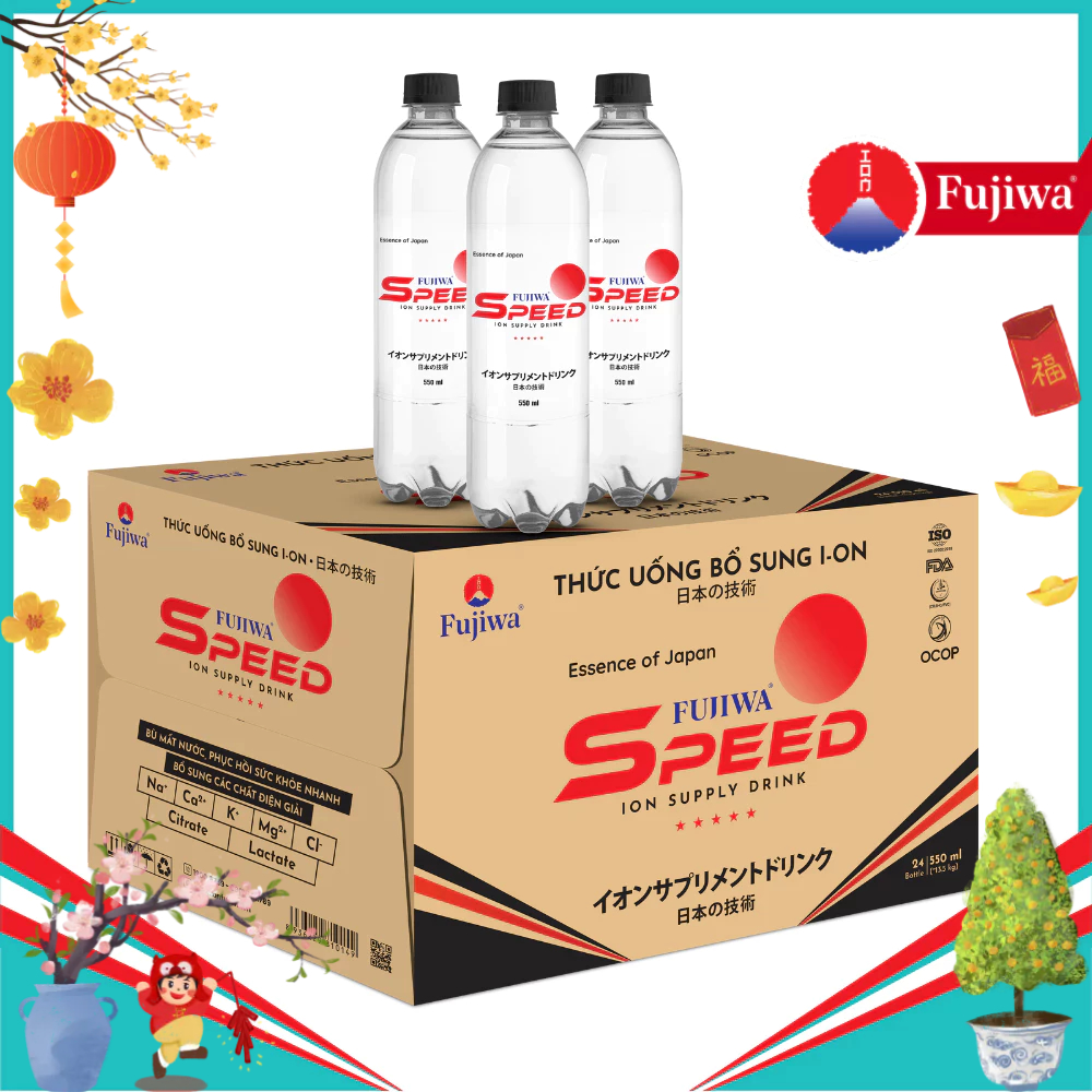 Thùng 24 Chai Fujiwa Speed 550ml - Nước uống bổ sung ion bù điện giải, bù khoáng dành cho người tập 