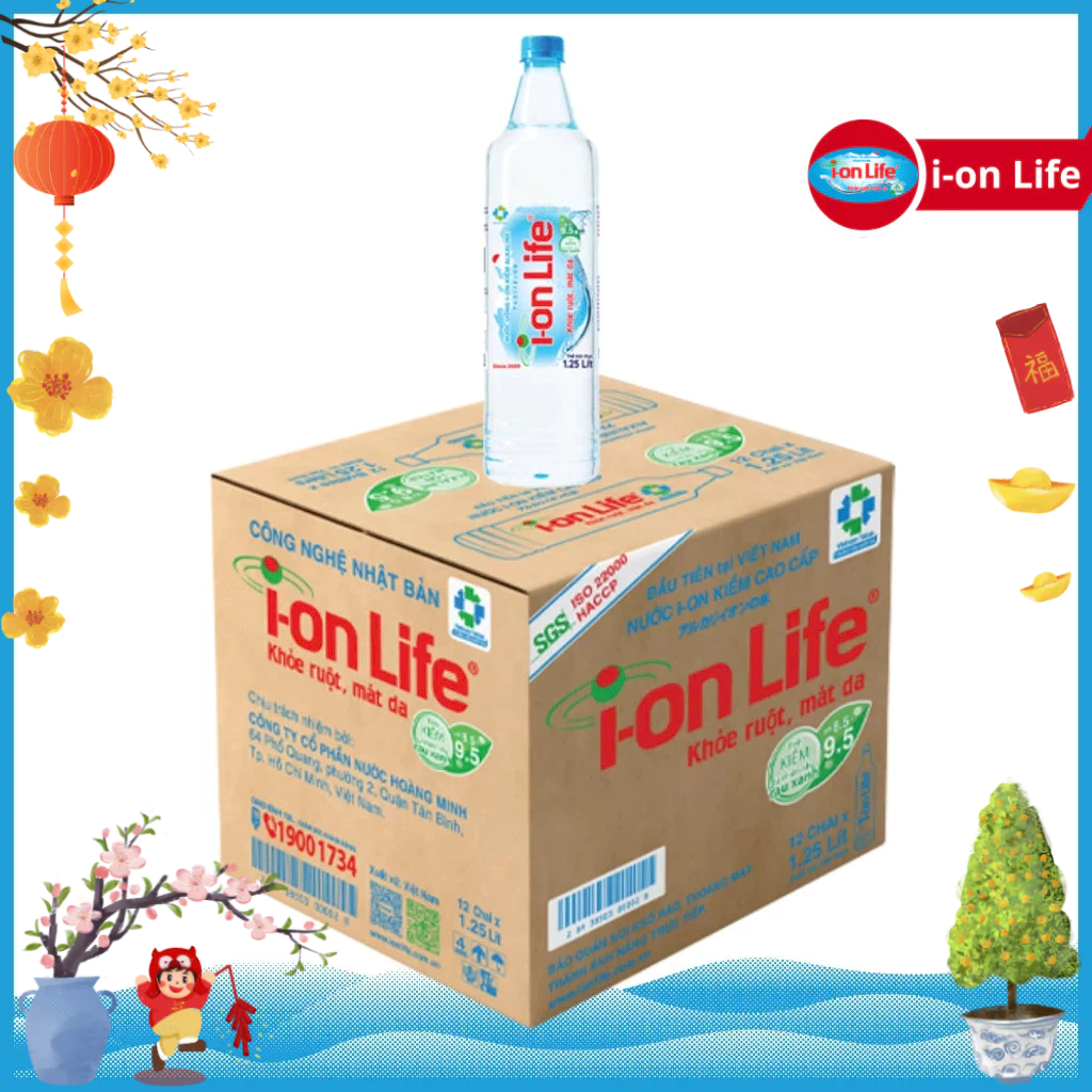Thùng 12 Chai Nước Uống ION Kiềm Đóng Chai ION Life 1250ml - Khỏe ruột Mát gan Hỗ trợ tiêu hoá, Trun