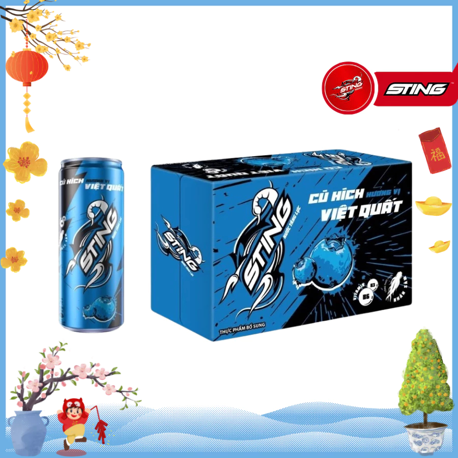 Thùng 24 lon 320ml Nước Tăng Lực Sting Xanh - Nước Tăng Lực Vị Việt Quất