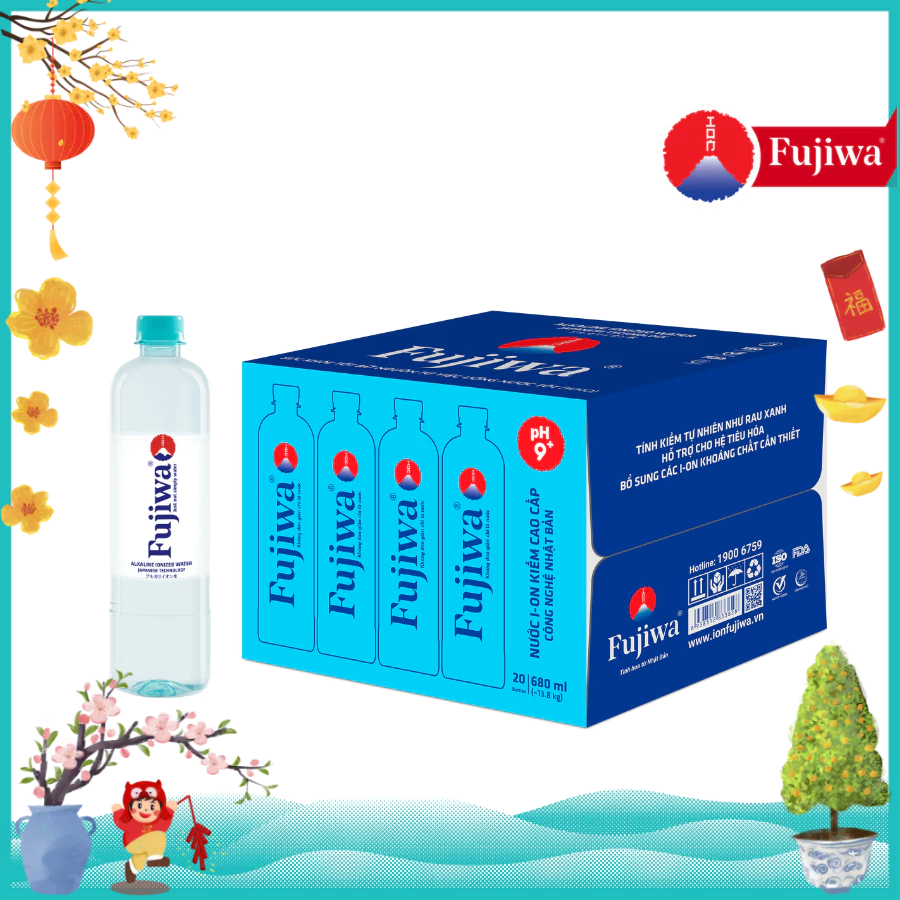 Nước Uống Ion Kiềm Cao Cấp Đóng Chai Fujiwa 680ml - Nước uống Detox với Công Nghệ Điện Phân Ion Kiềm