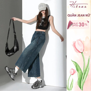  Quần Jean Ống Rộng Ngố Lửng Nữ Cho Nấm Lùn M5 Gấu To Hot Trend 2025 Cạp Cao Hibena Màu Denim  Q12  