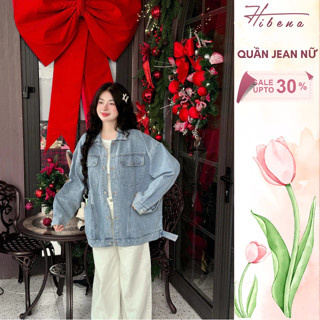   Size S - 2XL  Áo Khoác Jean Mùa Đông Nữ HIBENA Form Rộng Dáng Suông Màu Xanh Đi Học Đi Chơi A02 