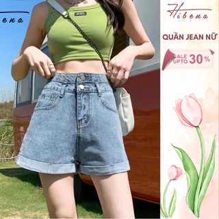  Quần Short Jeans Nữ Cạp Cao Dáng Chữ A Quần Bò Đùi Ngắn Gấu Cúc Xanh Trắng Đen S01 Hibena 
