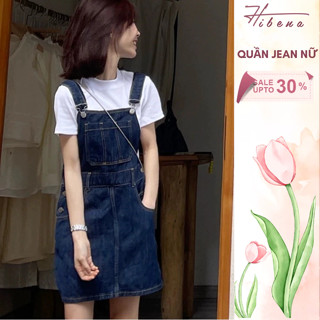   CÒN MÀU TRẮNG  Váy Yếm Jean Nữ Dáng Ngắn Mùa Đông HIBEAN Có Túi Trước Ngực Xanh Trắng Y01 