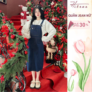  Yếm váy Jean nữ dáng dài đồ đi chơi NOEL Váy đầm bò thu đông túi trước 2 dây điều chỉnh Y02 Hibena 