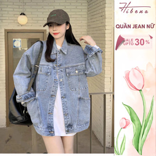  Áo Khoác Jean Nữ Form Rộng Hibena Áo Bò Unisex Nữ Xanh Sáng Bigsize Phong Cách Đơn Giản A02 