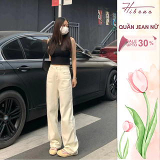   XẢ HÀNG  Quần kaki jeans nữ ống suông rộng cạp cao đen trắng be đi học đi làm phong cách Hàn Quốc Q02 