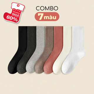    Combo 7   Tất Vớ Nam Nữ Cổ Cao SOCKSWORLD Êm Ái Dày Dặn Thoáng Khí Mịn Mát Bền Màu VSF3001 VSF4001 