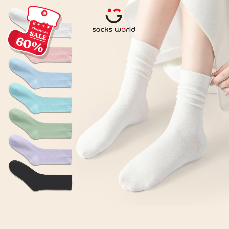 Tất Vớ Nữ SOCKSWORLD Cổ Cao Mềm Mại Màu Trơn Thời Trang Phong Cách Hàn Quốc Cho Nữ - SWF406