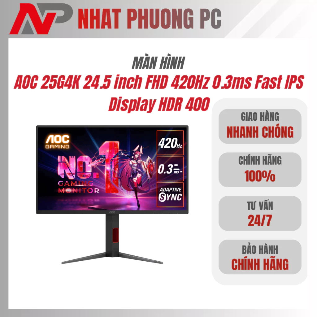Màn hình Gaming AOC 25G4K 24.5 inch FHD 420Hz 0.3ms Fast IPS DisplayHDR 400