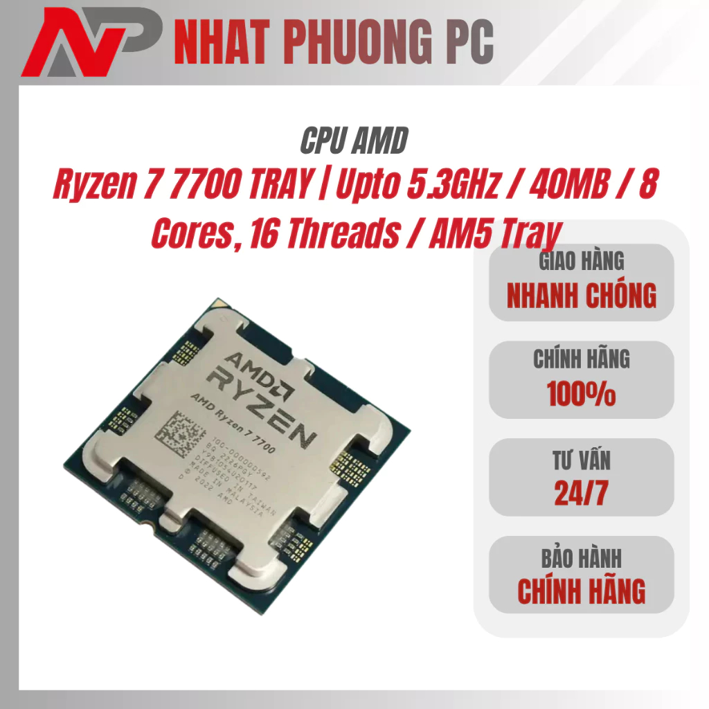 CPU AMD Ryzen 7 7700 TRAY | Upto 5.3GHz / 40MB / 8 Cores, 16 Threads / AM5 Tray