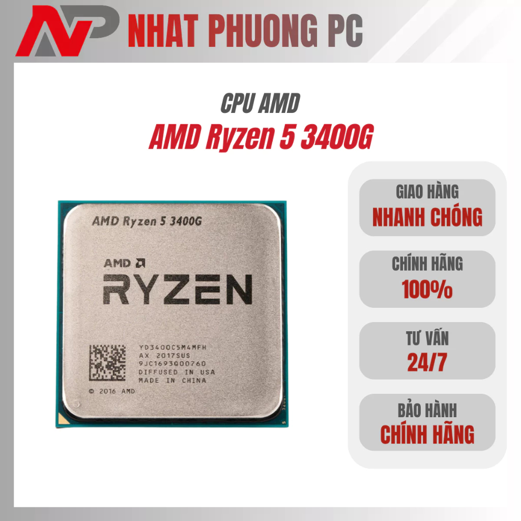 CPU AMD Ryzen 5 3400G 3.7 GHz / 6MB / 4 cores 8 threads / Radeon Vega 11 / 65W) - Hàng New - Bh 36 t