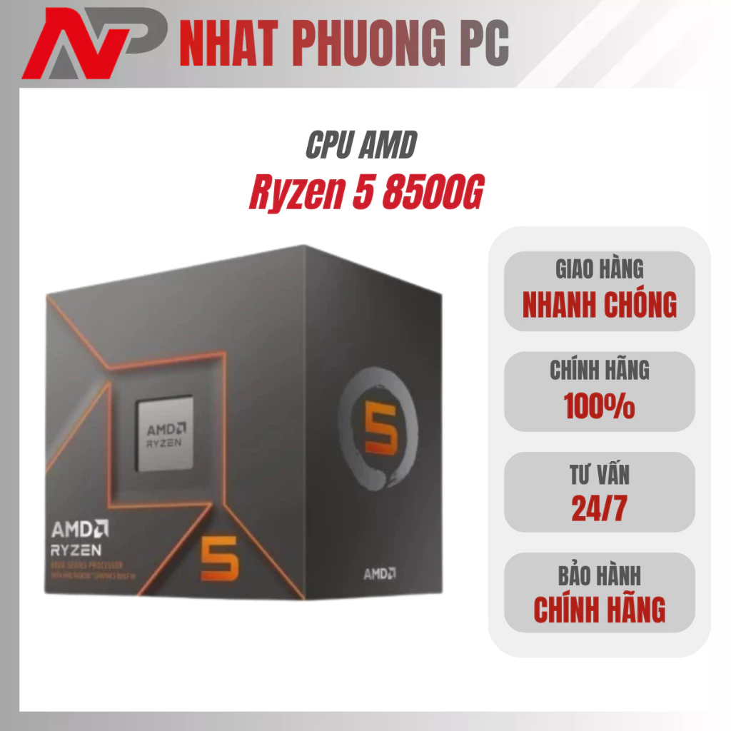 CPU AMD Ryzen 5 8500G (Up To 5.0 GHz, 6 Nhân 12 Luồng, 22MB Cache, 65W) Chính hãng - Bảo hành 36 thá