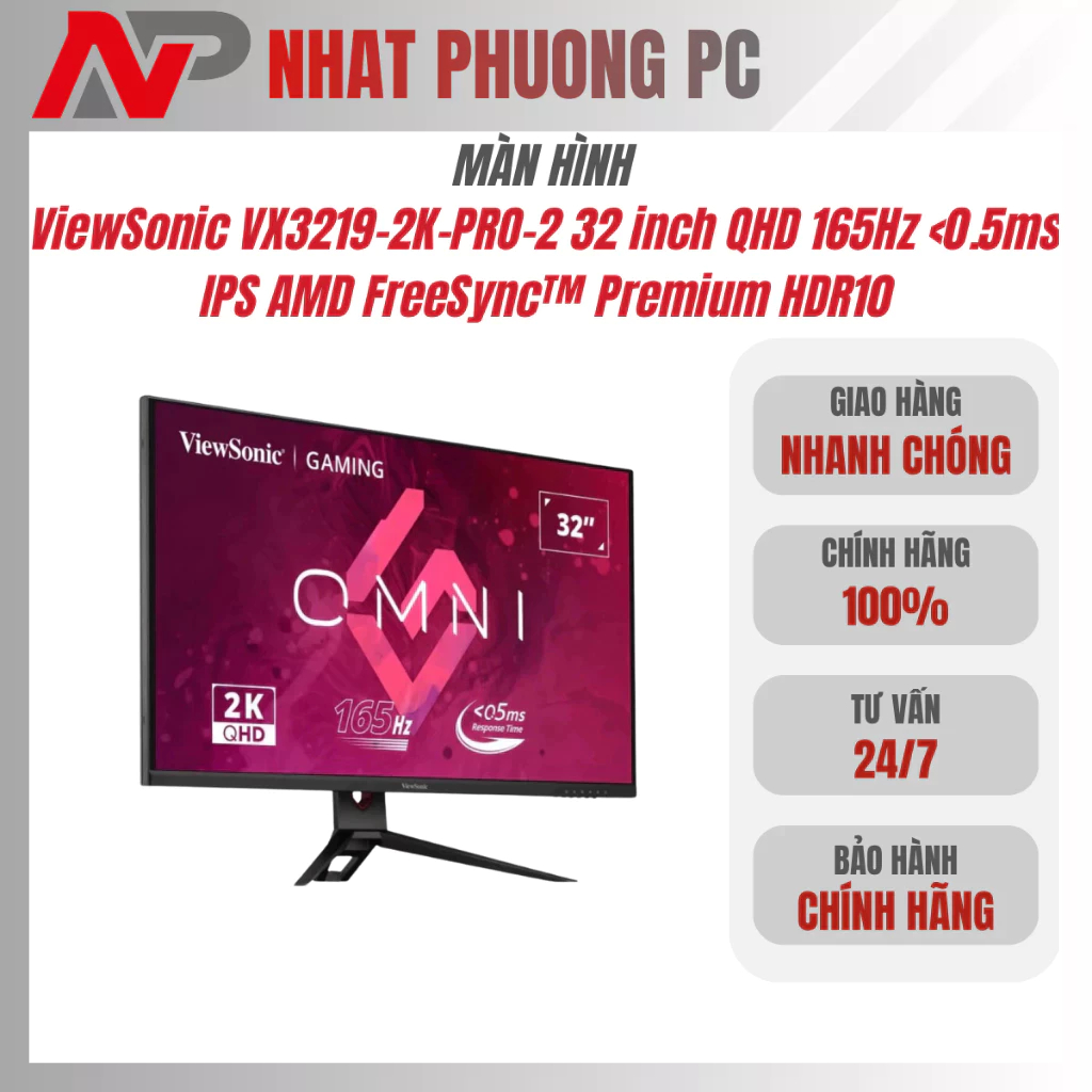 Màn hình Gaming ViewSonic VX3219-2K-PRO-2 32 inch QHD 165Hz <0.5ms IPS AMD FreeSync™ Premium HDR10
