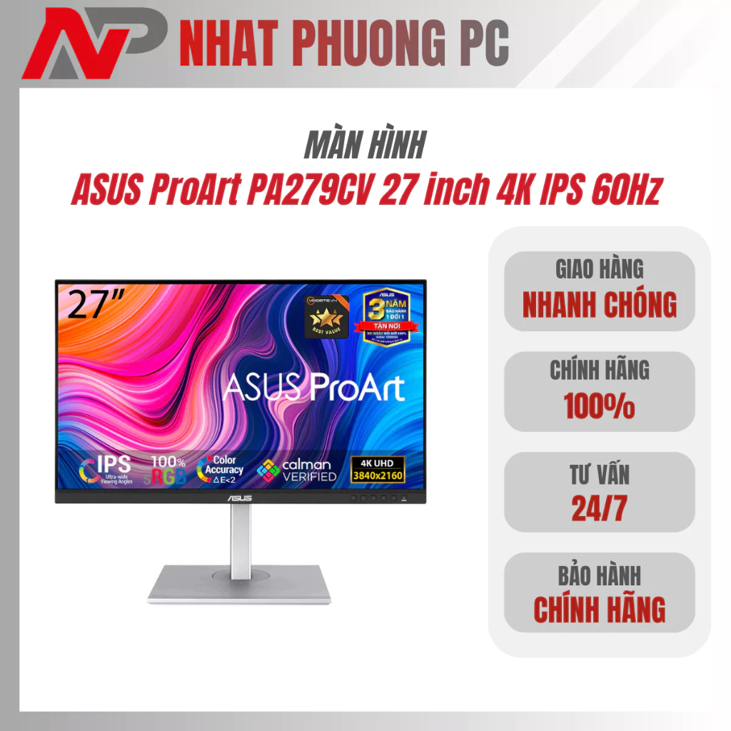 Màn Hình Đồ Họa ASUS ProArt PA279CV 27 inch 4K IPS 60Hz – Chuẩn Màu Chuyên Nghiệp Cho Thiết Kế
