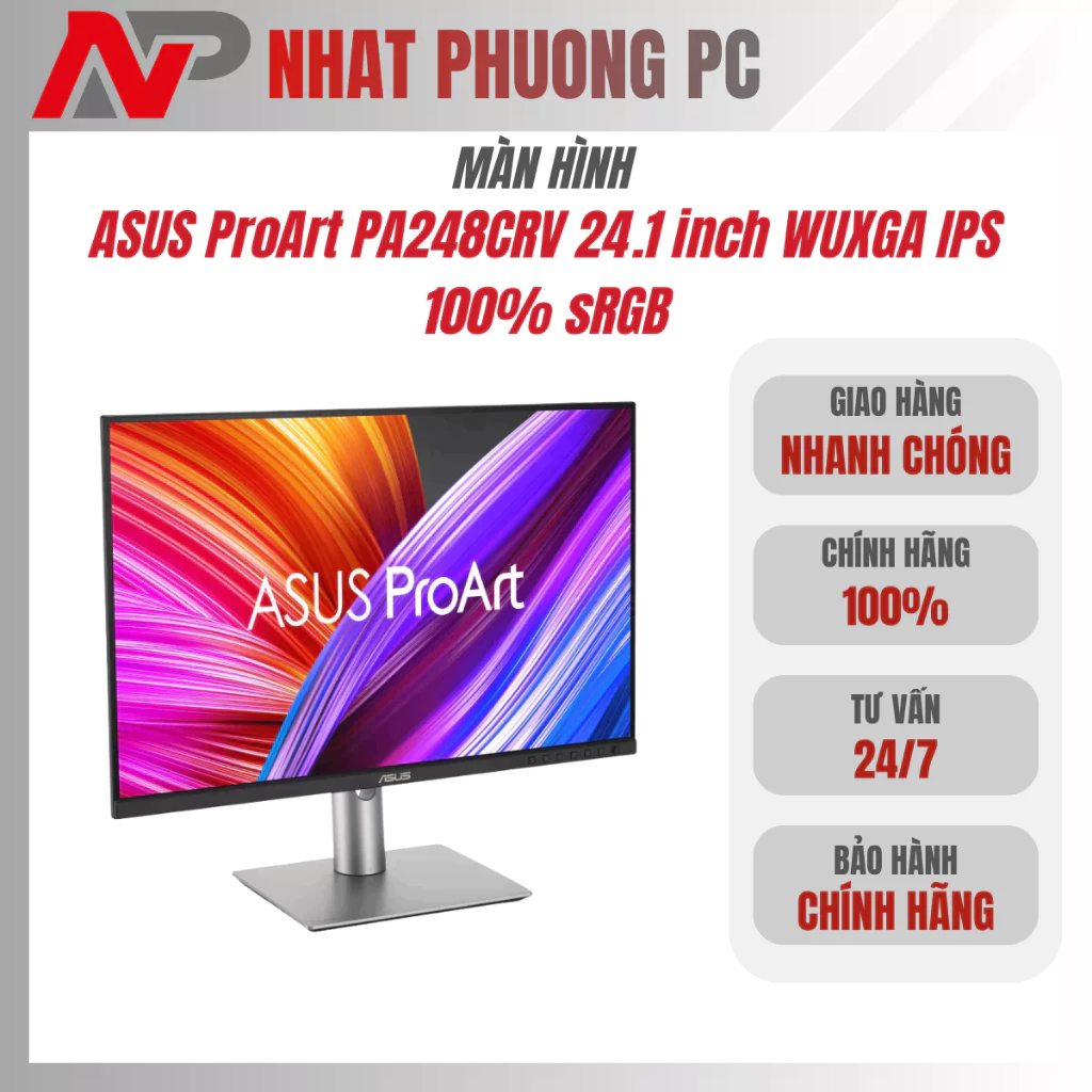 Màn Hình Đồ Họa ASUS ProArt PA248CRV 24.1 inch WUXGA IPS 100% sRGB Calman ΔE<2 USB-C 96W HDR10