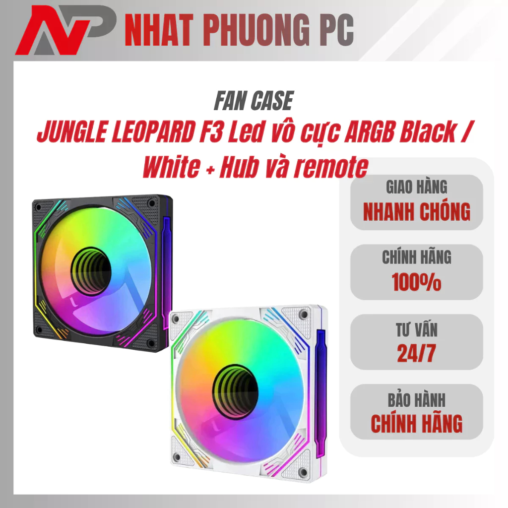 Kit Fan Case JUNGLE LEOPARD F3 Led vô cực ARGB Black / White + Hub và remote ( Bảo hành 3 tháng)