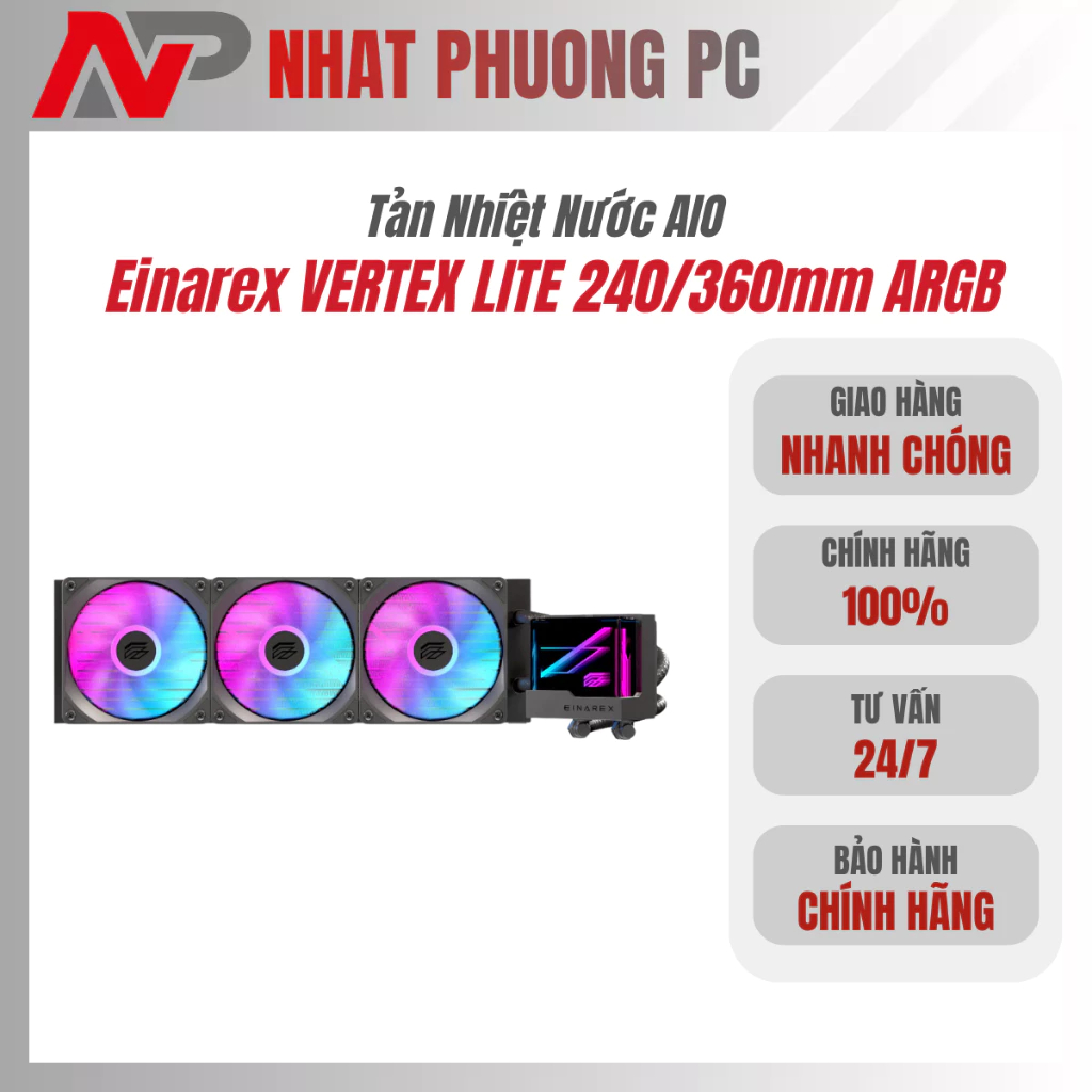 Tản Nhiệt Nước AIO Einarex VERTEX LITE 240/360mm ARGB – Fan 120mm PWM, Pump ~2800RPM