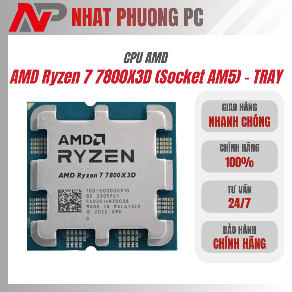 CPU AMD Ryzen 7 7800X3D 104MB 4.2GHz Up to 5.0GHz, 8 Nhân 16 Luồng (Socket AM5) - TRAY NEW