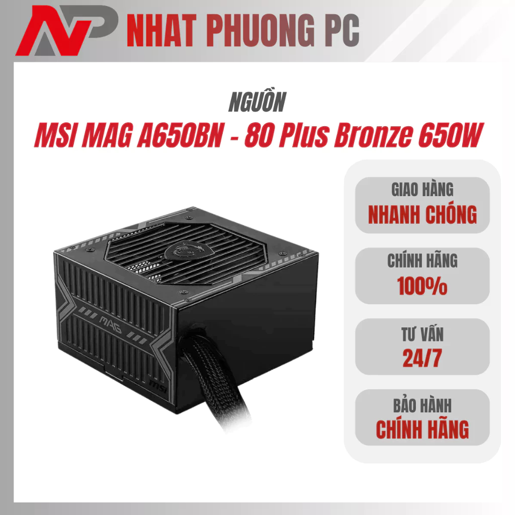 Nguồn máy tính MSI MAG A650BN - 80 Plus Bronze 650W - Đen/Black
