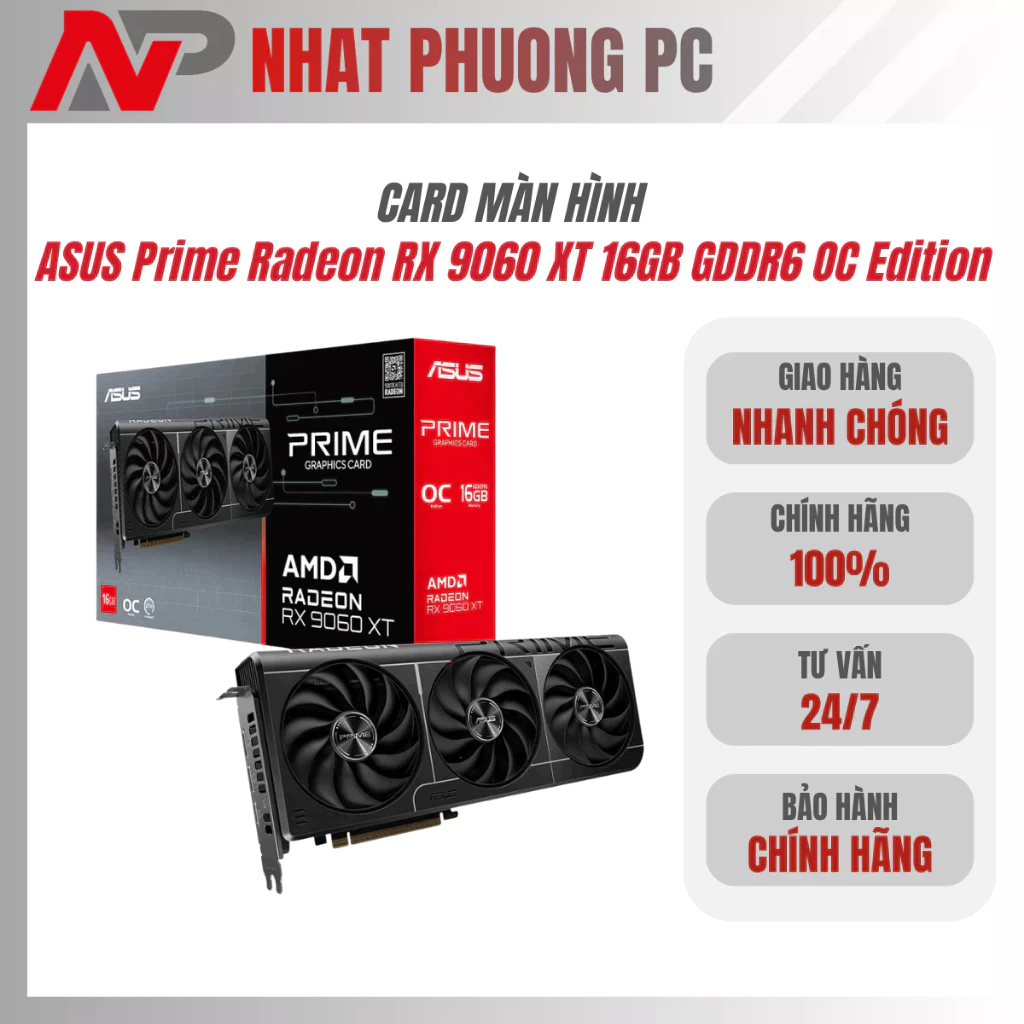 Card màn hình ASUS Prime Radeon RX 9060 XT 16GB GDDR6 OC Edition (PRIME-RX9060XT-O16G) - Hàng chính 
