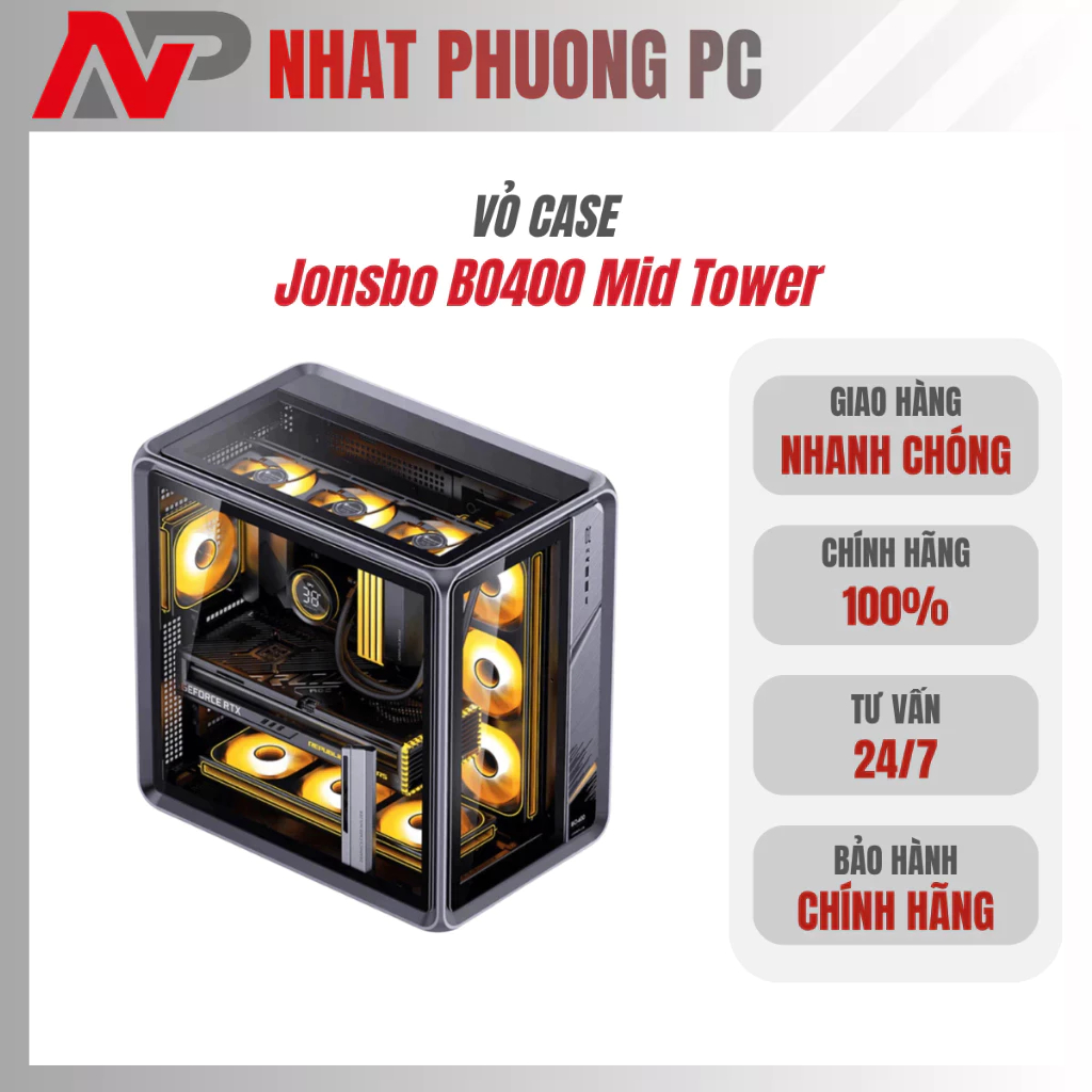 Vỏ Case Jonsbo BO400 Mid Tower Vỏ PC Gaming Ba Mặt Kính Hỗ Trợ ATX Độc Đáo Chính Hãng