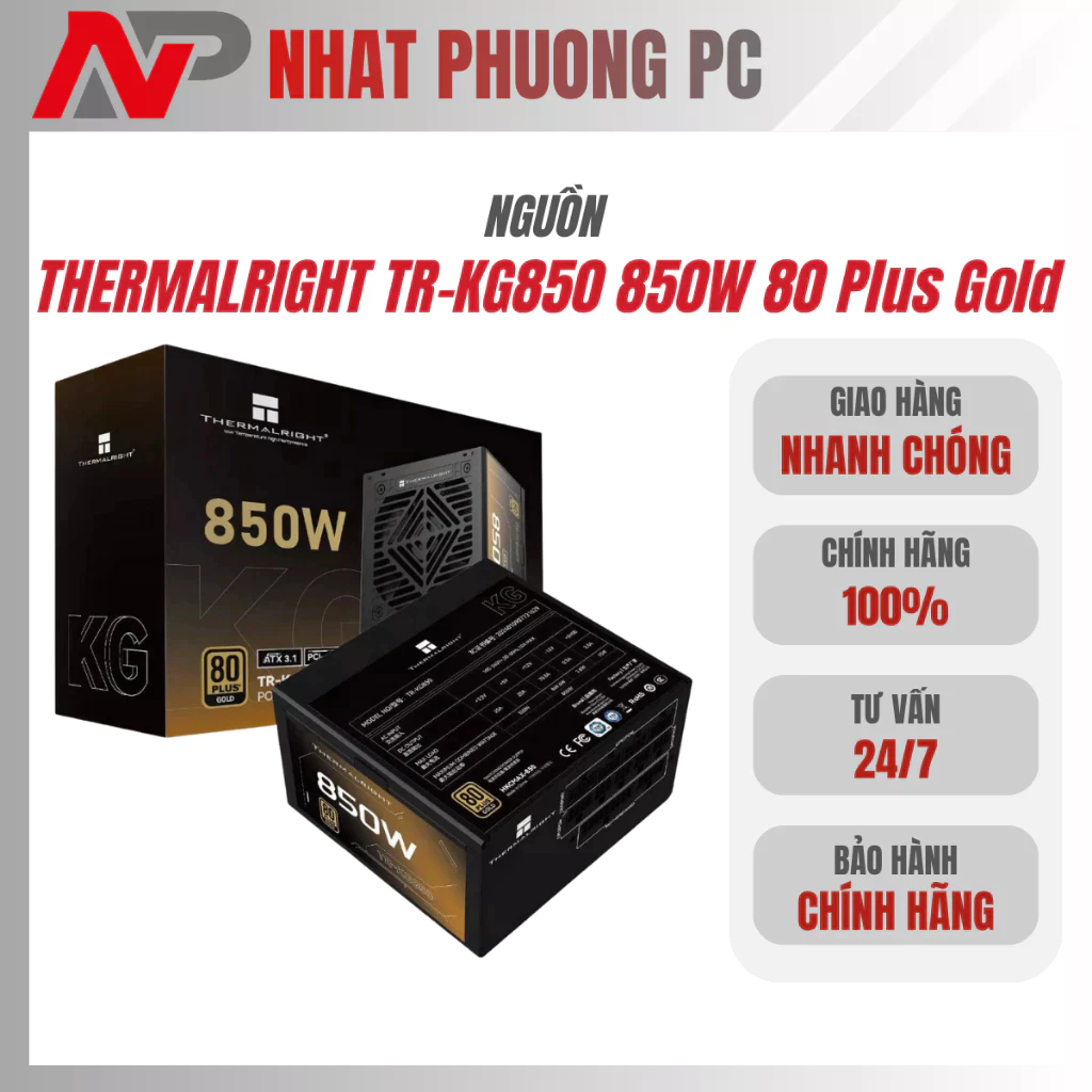 Nguồn máy tính THERMALRIGHT TR-KG850 850W 80 Plus Gold Đen/Trắng