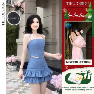 Tiểu Design - Váy thiết kế Đầm jean phom chữ A hai tầng bèo - thiết kế dạng corset by Tieudesign