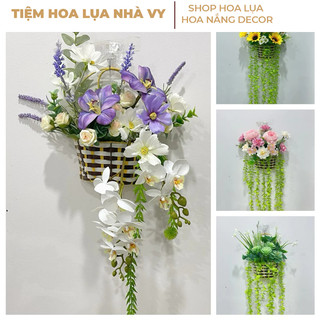  Giỏ hoa giả treo tường giỏ hoa trang trí ban công lớp học nhà hàng quán cafe - Tiệm hoa lụa Nhà Vy 