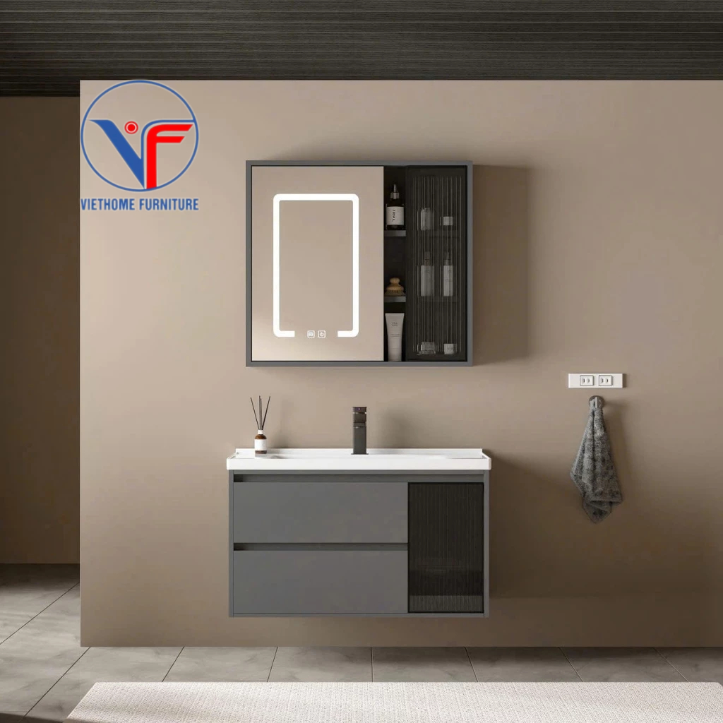 Bộ Tủ Lavabo Màu Xám Nhựa PVC Cao Cấp 625A