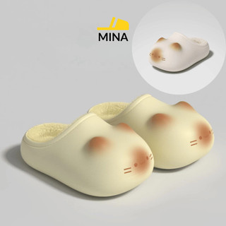  Dép Lót Lông cừu hình Mèo con dễ thương in dấu chân chống nước để mang ngoài trời. Dép đi trong nhà mùa đông_MINA 