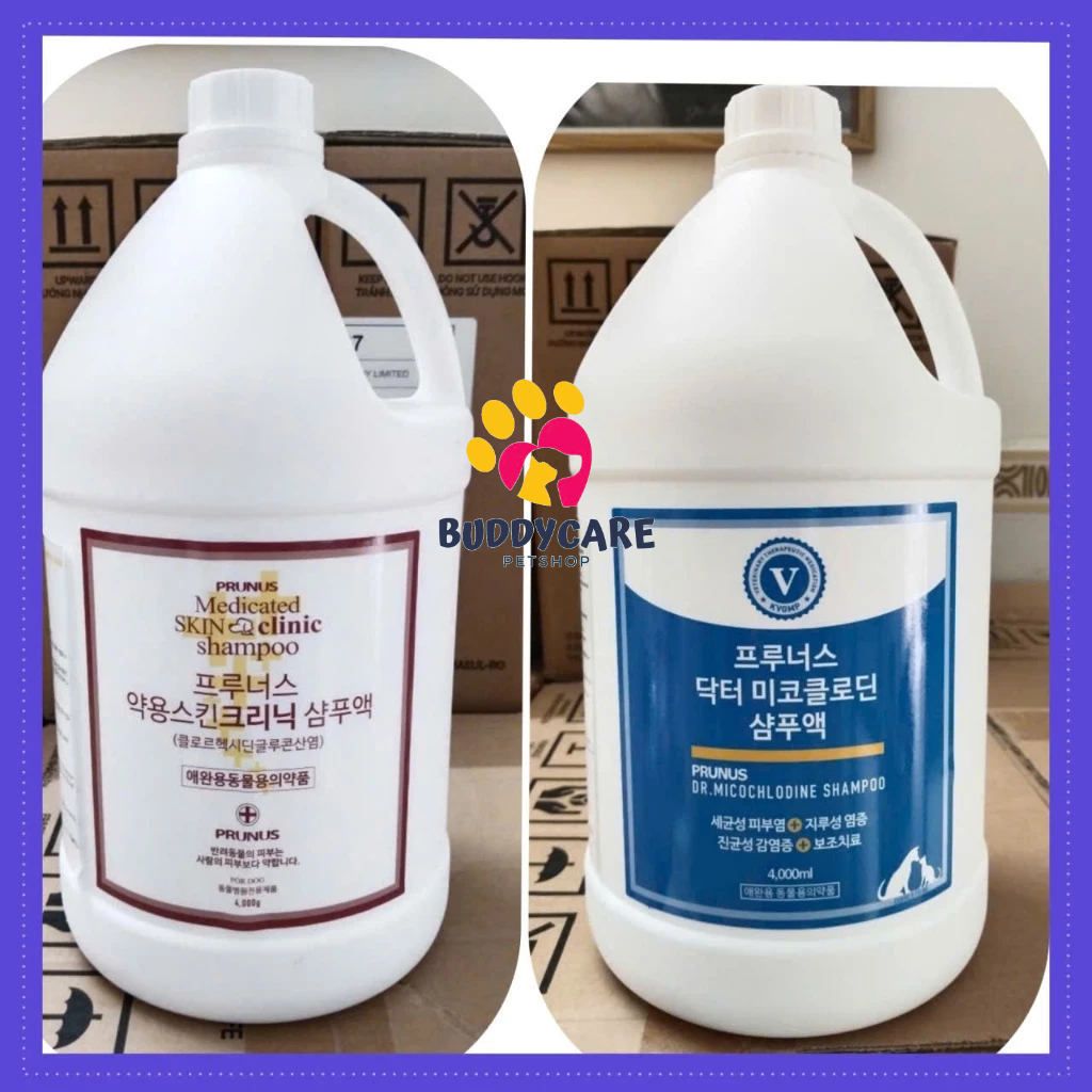 [ Can 4 Lít ] Sữa tắm PRUNUS Hàn Quốc Dùng Cho Chó Mèo Nấm Da, Viêm Da DR. MICOCHLODINE & MEDICATED 