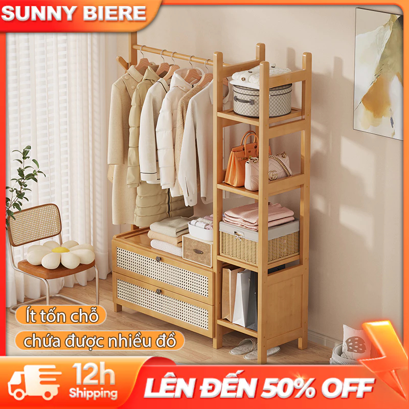 Tủ quần áo gỗ trequần áo Giá treo đồ treo quần áo Kệ để đồ có ngăn kéo Tủ