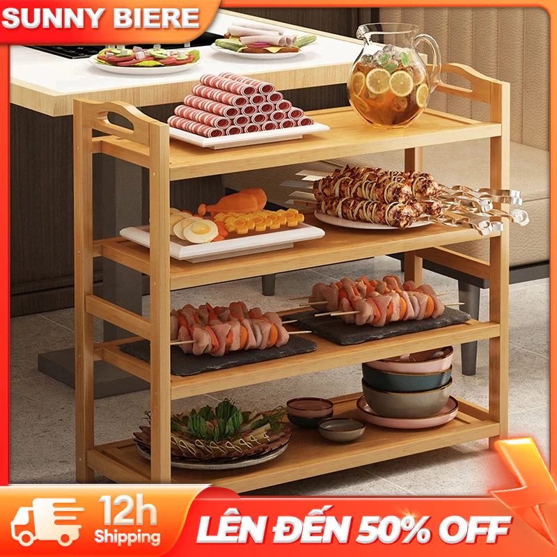 SUNNY BIERE Kệ Nguyên Liệu Nước Lẩu Kệ Gia Vị Để Bàn Nhà Bếp Mặt Tre Loại 3 4 5 Tầng | BigBuy360 - bigbuy360.vn
