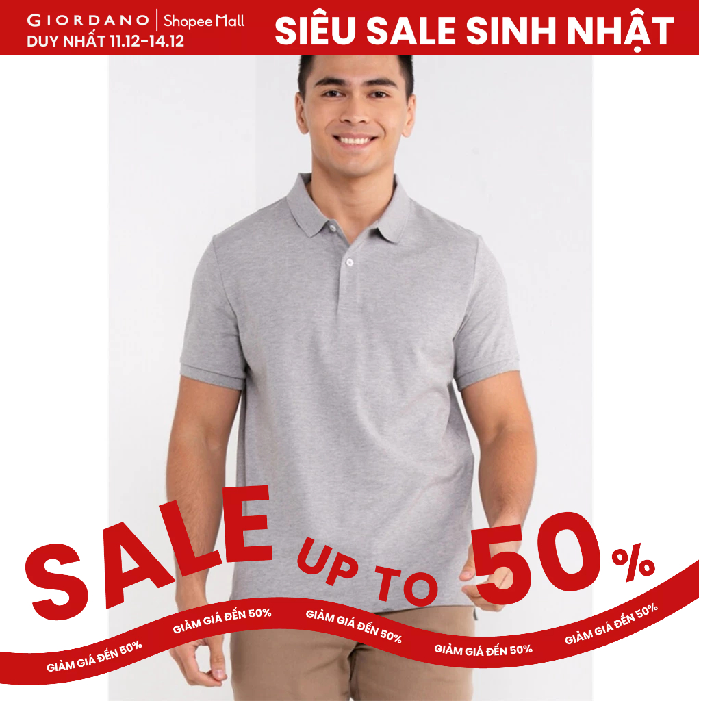 GIORDANO Áo Thun Nam Có Cổ Trơn Polo 01012018