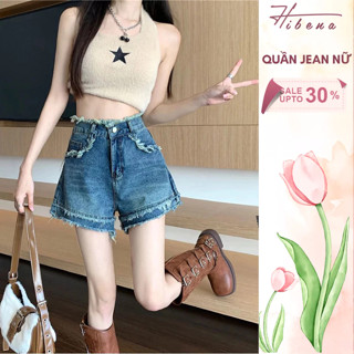   XẢ KHO 89K  Quần short jean nữ cạp cao sooc đùi bò vải denim ngắn tua rua gấu xanh mùa hè S03 