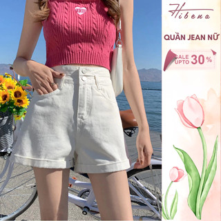  Quần Short Jean Nữ Cạp Cao Quần Bò Đùi Ống Rộng Dáng Chữ A Thiết Kế 2 Cúc Trắng Xanh Đen S01 