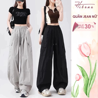   HỎA TỐC 2H  Quần Gió Ống Rộng Túi Hộp HIBENA Bo Gấu Thời Trang Nam Nữ Jogger Unisex Hàn Quốc Q06 