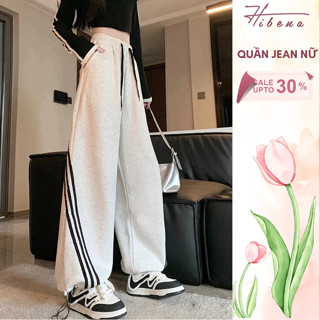  Quần Thể Thao 3 Sọc Nam Nữ Quần Ống Rộng Dáng Suông Unisex Vải Nỉ Dày Dặn Mùa đông Hibena Q08 